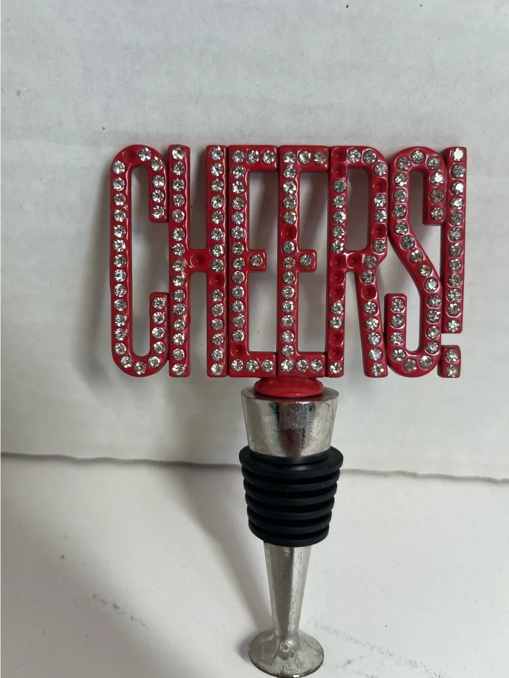 Cheers! Red Crystal Rhinestone Wine/Champagne Bottle Stopper